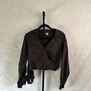 VENUS Charcoal Pinstripe Wrap Blouse